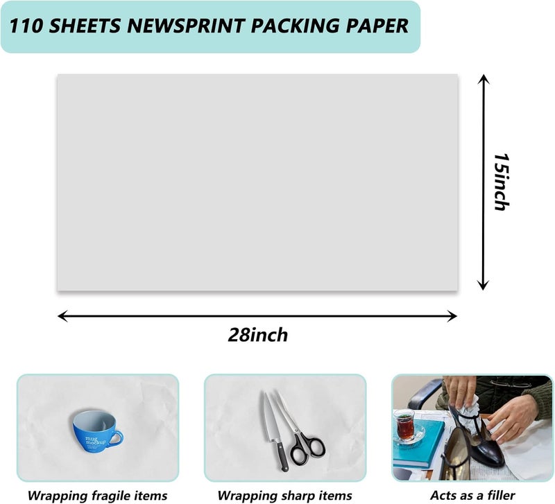 Choary Packing Paper Sheets for Moving,Newsprint Packing Paper for Shipping, Wrapping,Fill the Moving Boxes and Protect Fragile Items (110 Sheets, 27”x15”) - Image 4